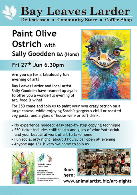 Paint Olive Ostrich with Sally Goodden - Fri 27th June 6:30 PM
